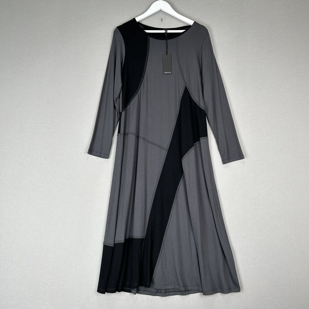 Comfy USA Dress Womens Gray Michelle Rib Colorblock Maxi Lagenlook Travel Artsy